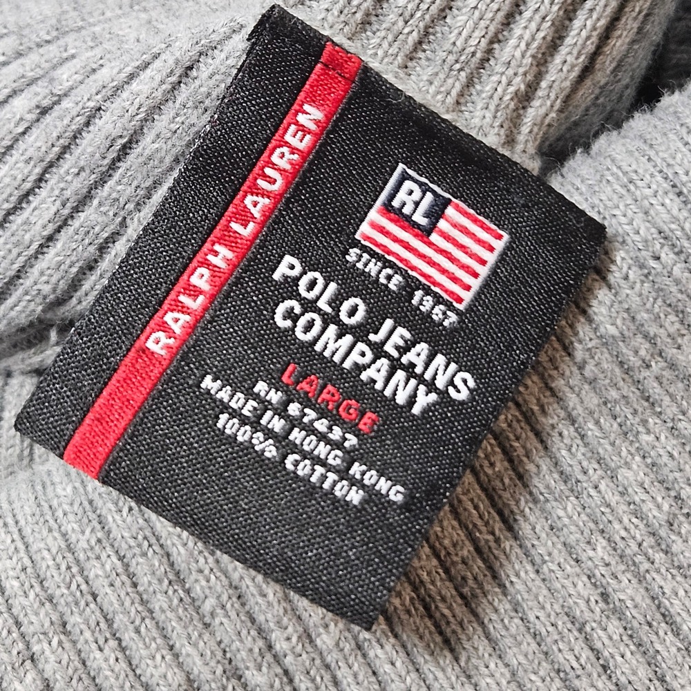 Vintage Ralph Lauren Polo Jeans Co Large Gray Ribbed Cotton Mock Neck Sweater RL - Picture 5 of 6